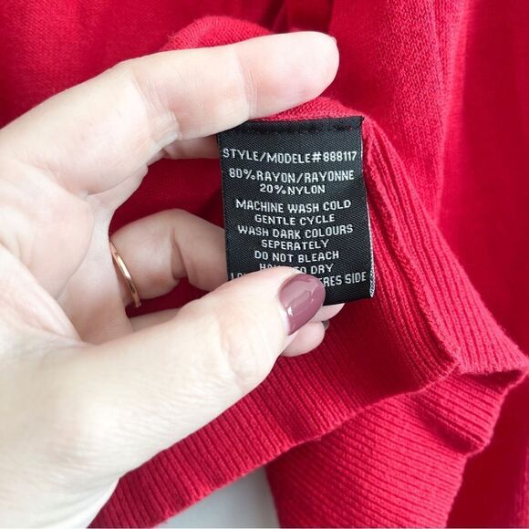 River Island Red Cardigan Gathered Sleeve Button Up Women's L Fine Knit - Picture 4 of 7